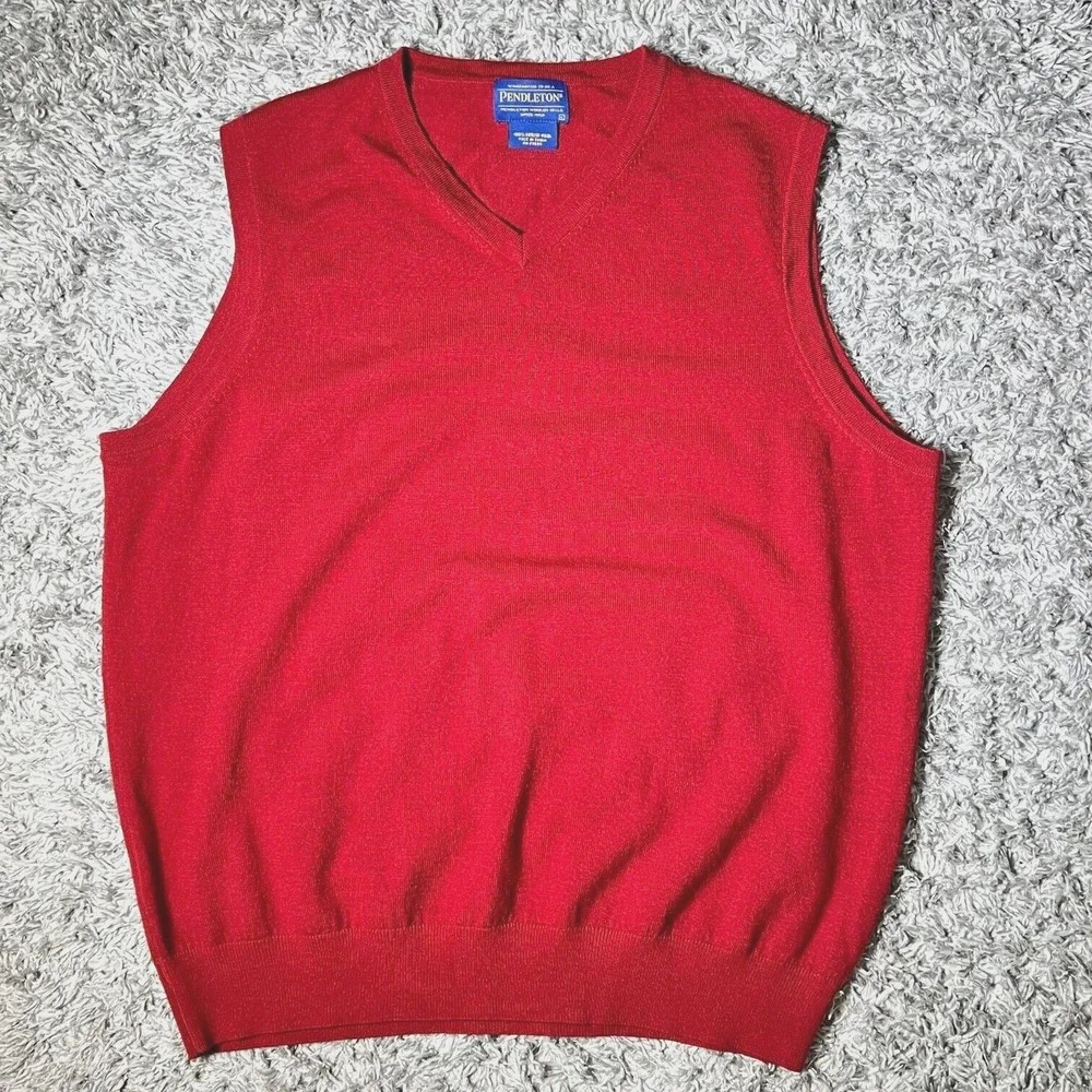 Pendleton Merino Wool Sweater Vest Burgundy V-Neck Sleeveless Knit Top Mens L